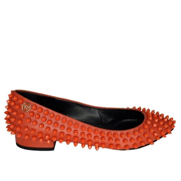 Philipp Plein "What I Do" Studded Leather Pointed Toe Flats - Picture 1 of 7